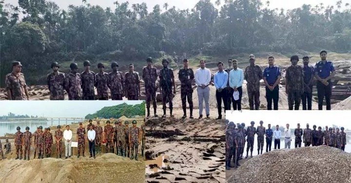 জাফলংয়ে অবৈধভাবে বালু-পাথর উত্তোলন বন্ধে টাস্কফোর্সের অভিযান