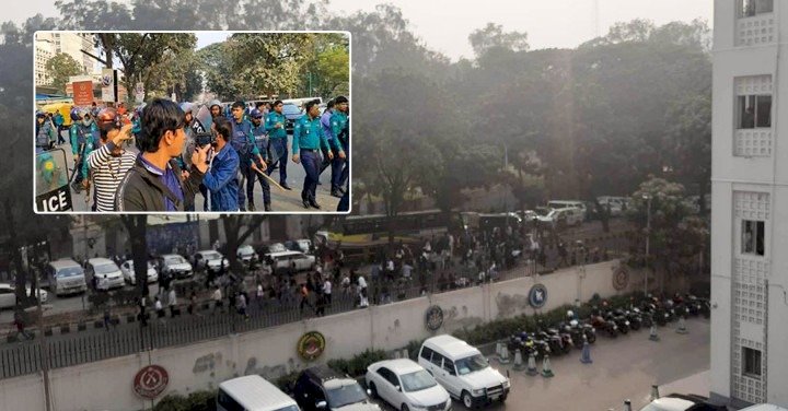 সচিবালয় গেটে ধাওয়া-পাল্টা ধাওয়া, পুলিশের ফাঁকা গুলি