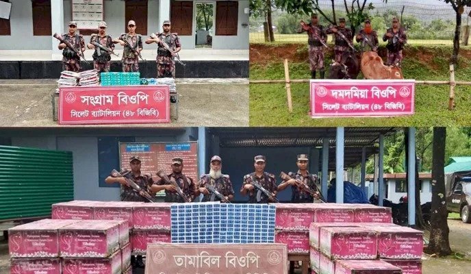 সিলেটে ১ কোটি ৪৩ লাখ টাকার ভারতীয় অবৈধ পণ্য জব্দ