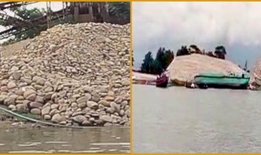 সুরমার তীর থেকে পাথরের স্তূপ সরাতে তোড়জোড়