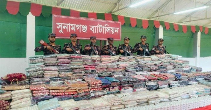 সুনামগঞ্জে ১ কোটি ৫৭ লাখ টাকার ভারতীয় চোরাই পণ্য জব্দ